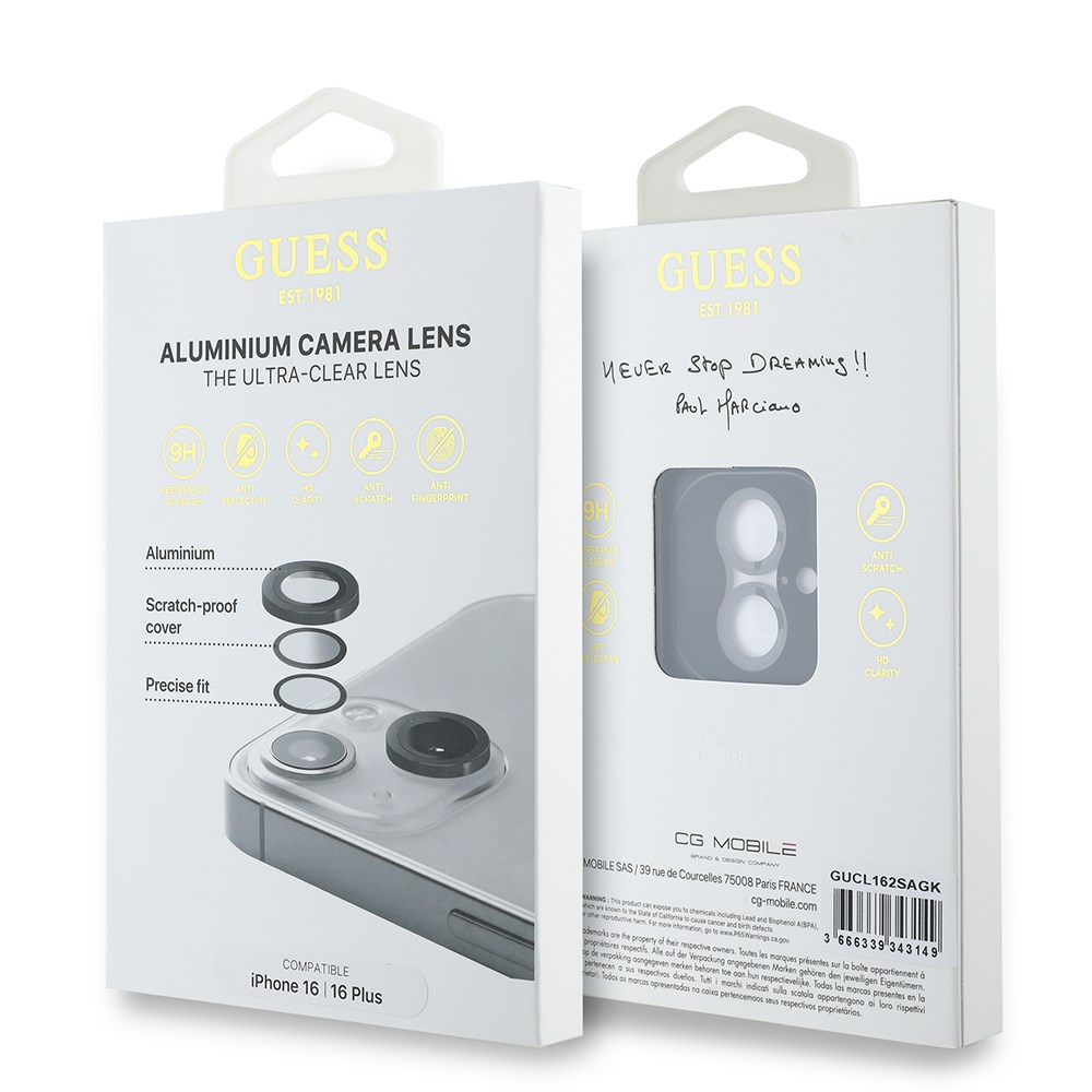 Apple iPhone 16 Plus Guess Orjinal Lisanslı Metal Kamera Lens Koruyucu