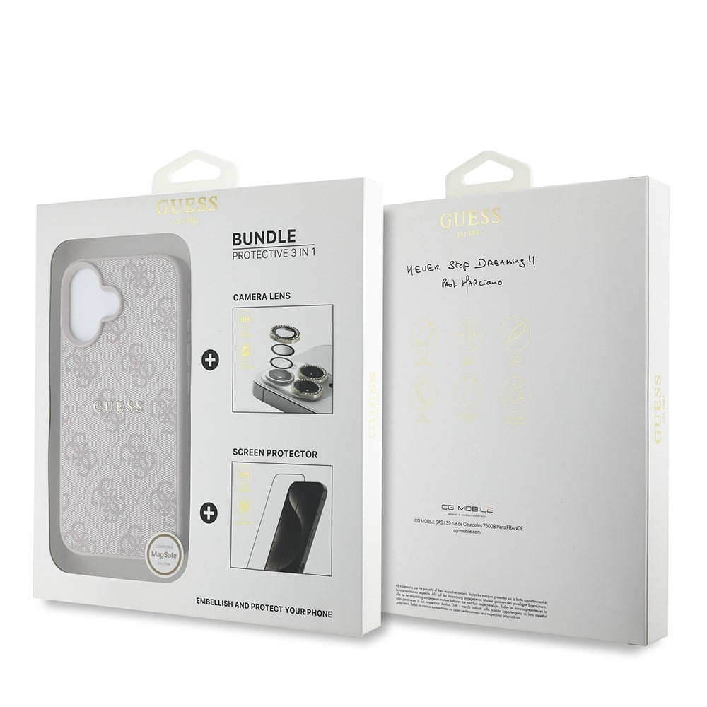Apple iPhone 16 Plus Guess Orjinal Lisanslı Kılıf + Ekran Koruyucu + Lens Koruyucu 3in1 Aksesuar Seti