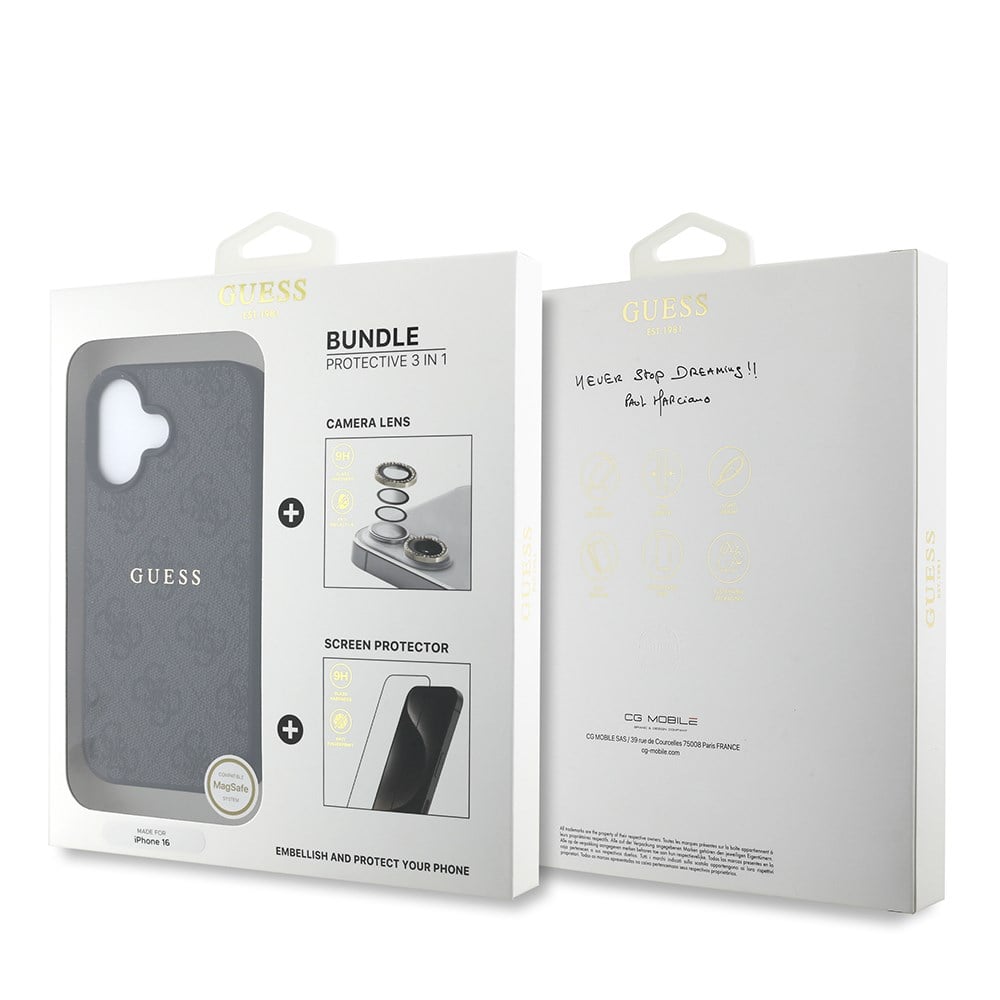 Apple iPhone 16 Plus Guess Orjinal Lisanslı Kılıf + Ekran Koruyucu + Lens Koruyucu 3in1 Aksesuar Seti