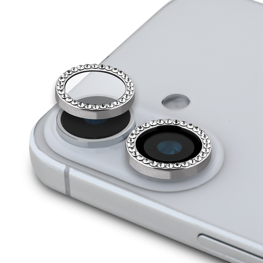 Apple iPhone 16 Plus Guess Orjinal Lisanslı Rhinestone Ekran Koruyucu + Lens Koruyucu 2in1 Aksesuar Seti