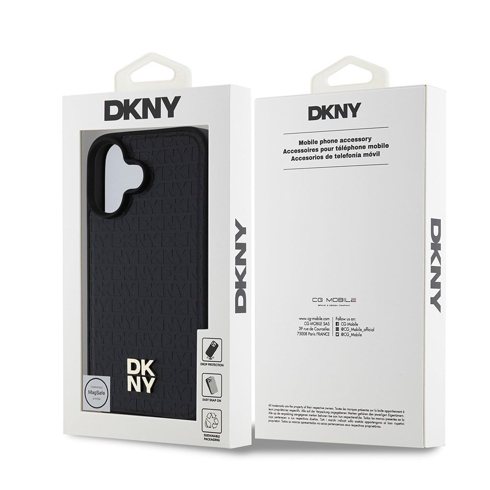 Apple iPhone 16 Plus Kılıf DKNY Orjinal Lisanslı M-safe Şarj Özellikli 3D Yazılı Repeat Pattern Kapak