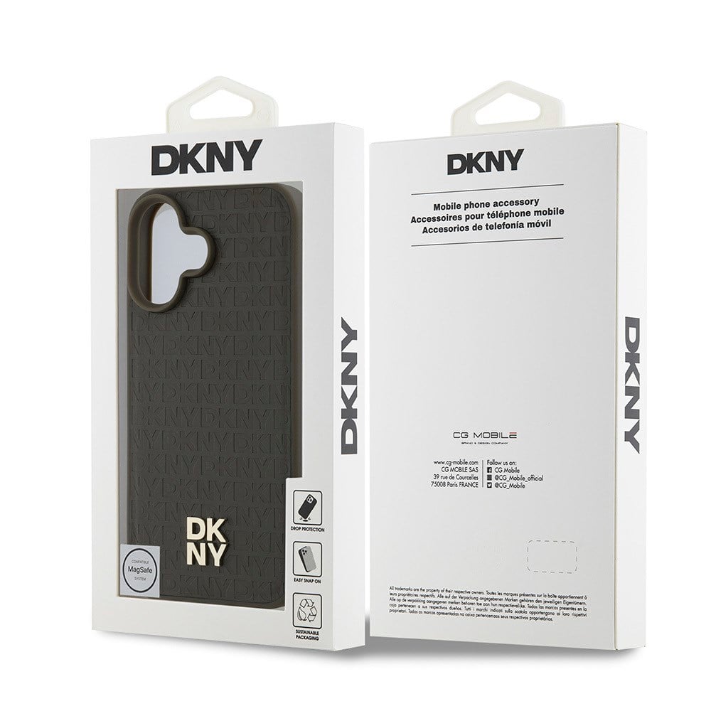 Apple iPhone 16 Plus Kılıf DKNY Orjinal Lisanslı M-safe Şarj Özellikli 3D Yazılı Repeat Pattern Kapak