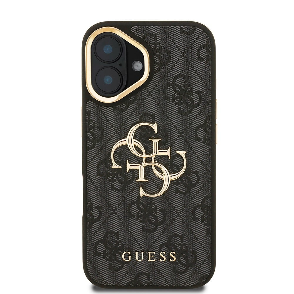 Apple iPhone 16 Plus Kılıf Guess Orjinal Lisanslı PU Deri 4G Desenli Metal Büyük 4G ve Yazı Logolu Kamera Standlı Kapak