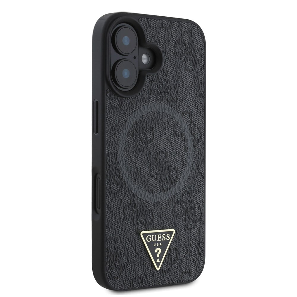 Apple iPhone 16 Plus Kılıf Guess Orjinal Lisanslı M-safe Şarj Özellikli PU Üçgen Logo 4G Desenli Kapak