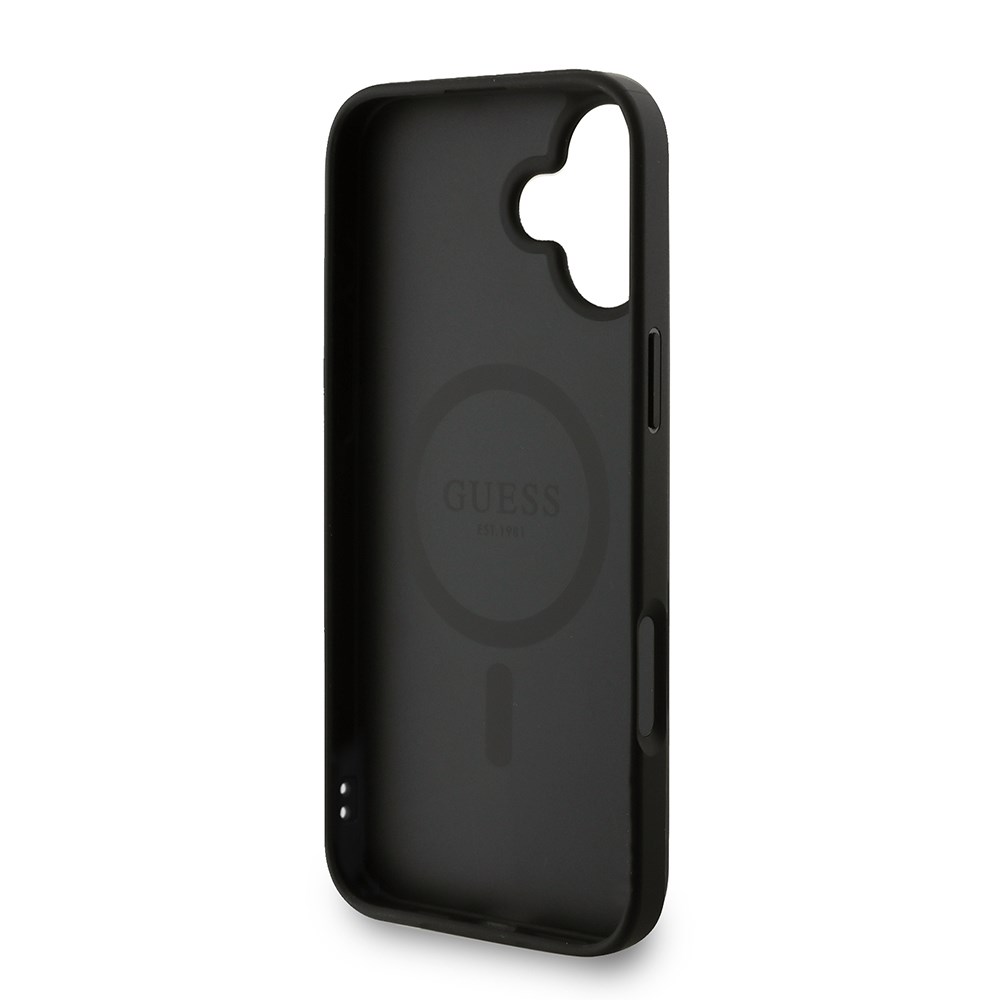 Apple iPhone 16 Plus Kılıf Guess Orjinal Lisanslı M-safe Şarj Özellikli PU Deri Bilek Askı İpli Yazı Logolu Kapak