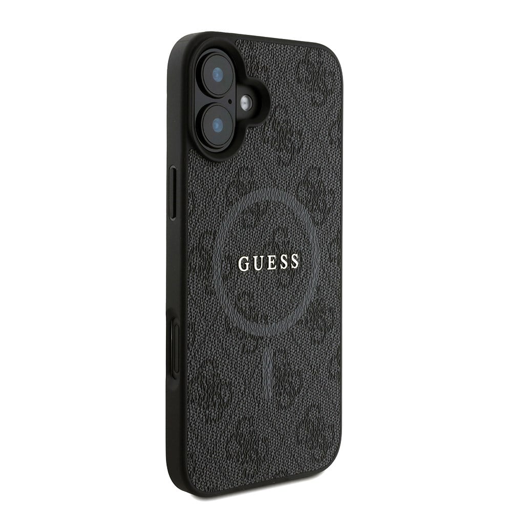 Apple iPhone 16 Plus Kılıf Guess Orjinal Lisanslı M-safe Şarj Özellikli PU Deri Bilek Askı İpli Yazı Logolu Kapak