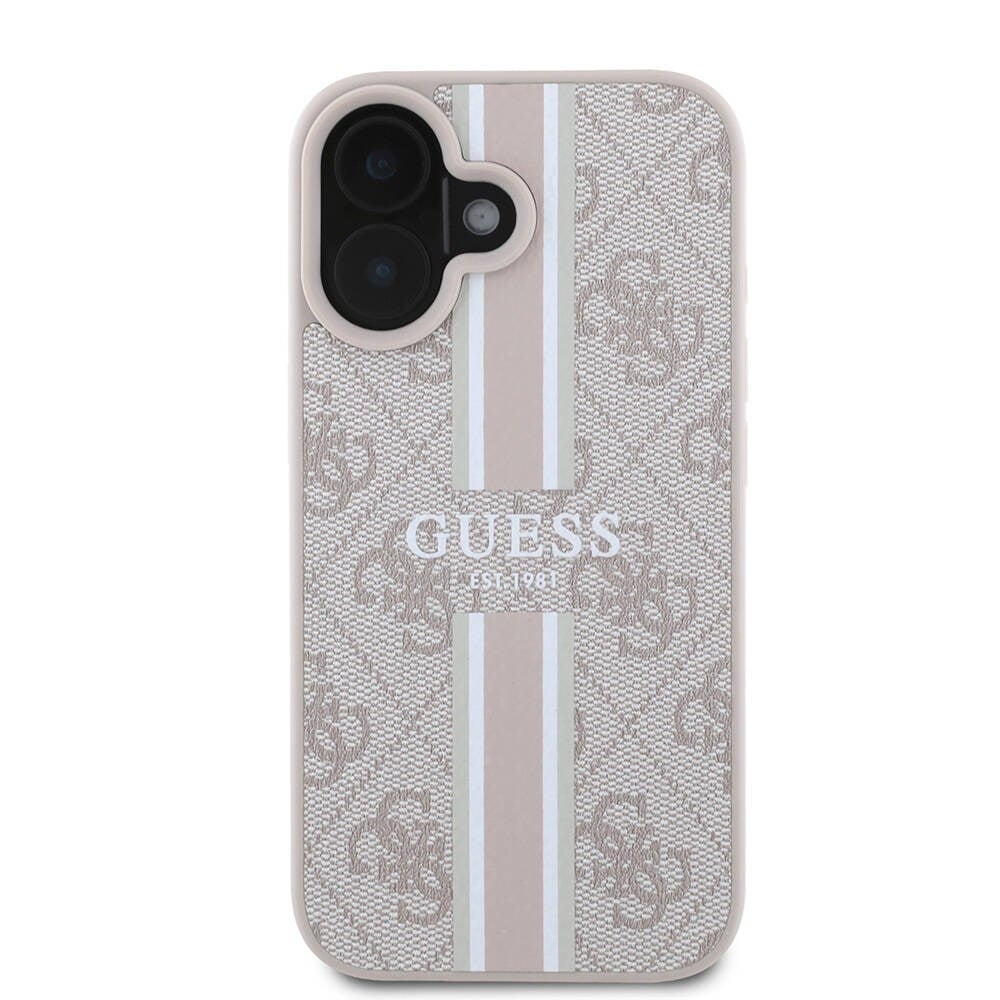 Apple iPhone 16 Plus Kılıf Guess Orjinal Lisanslı M-safe Şarj Özellikli 4G Şerit Tasarımlı Printed Kapak