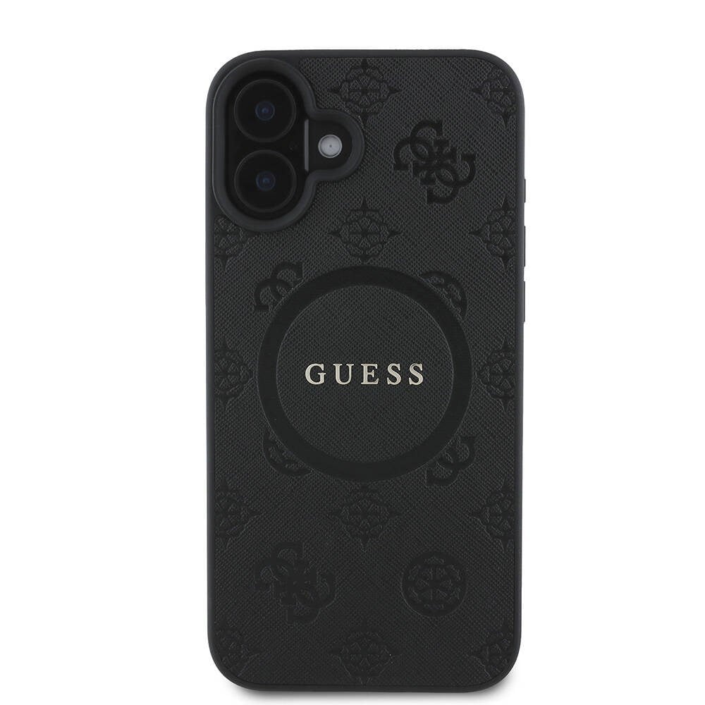 Apple iPhone 16 Plus Kılıf Guess Orjinal Lisanslı M-safe Şarj Özellikli Yazı Logolu Saffiano Peony Kapak