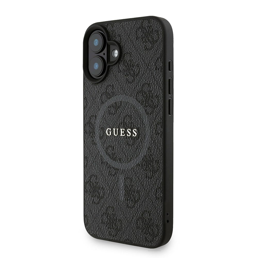 Apple iPhone 16 Plus Kılıf Guess Orjinal Lisanslı M-safe Şarj Özellikli PU Deri Bilek Askı İpli Yazı Logolu Kapak