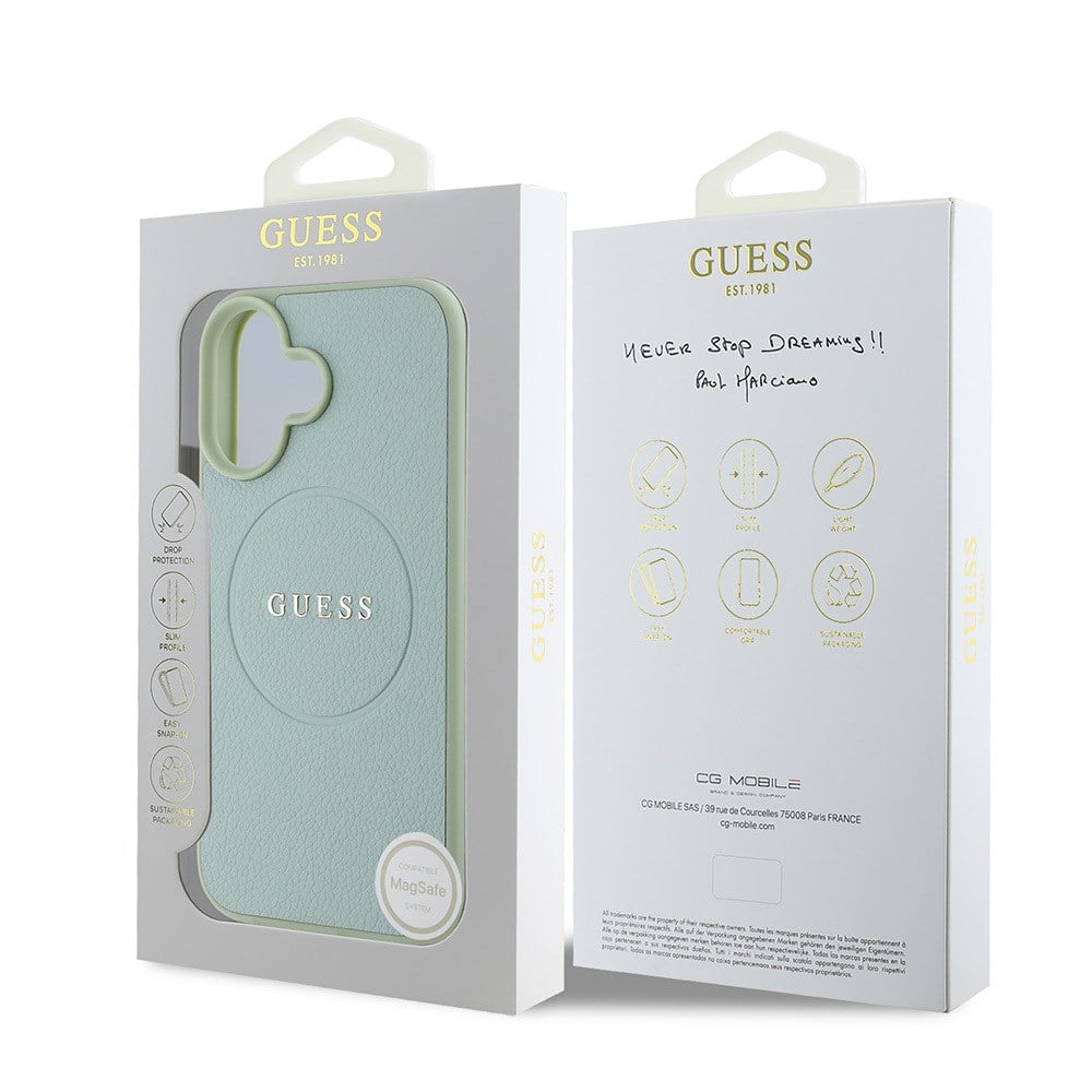 Apple iPhone 16 Plus Kılıf Guess Orjinal Lisanslı M-safe Şarj Özellikli Yazı Logolu Grained Kapak