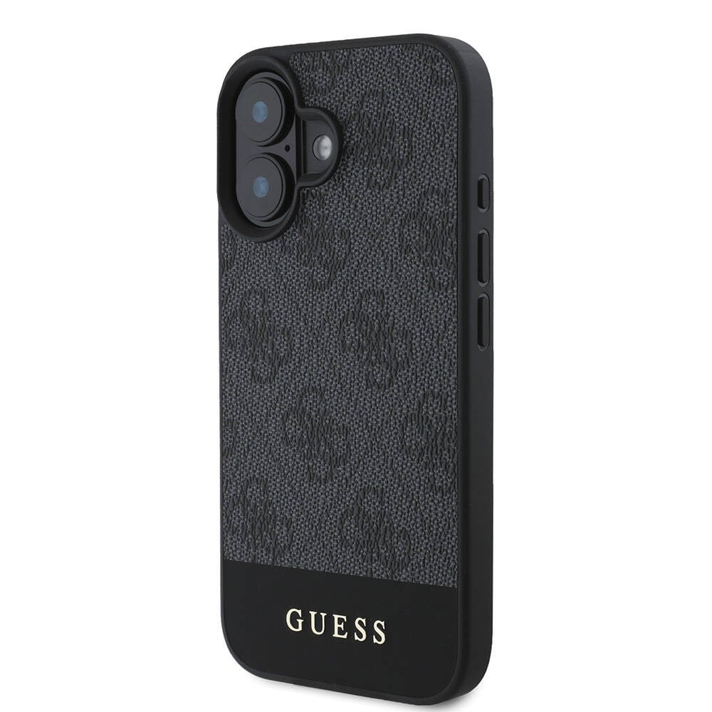 Apple iPhone 16 Plus Kılıf Guess Orjinal Lisanslı M-safe Şarj Özellikli PU Deri Şerit Logo Dizaynlı Kapak