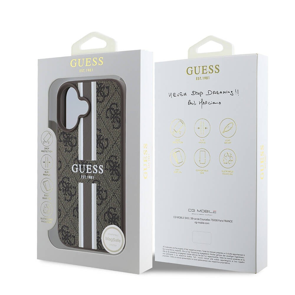 Apple iPhone 16 Plus Kılıf Guess Orjinal Lisanslı M-safe Şarj Özellikli 4G Şerit Tasarımlı Printed Kapak