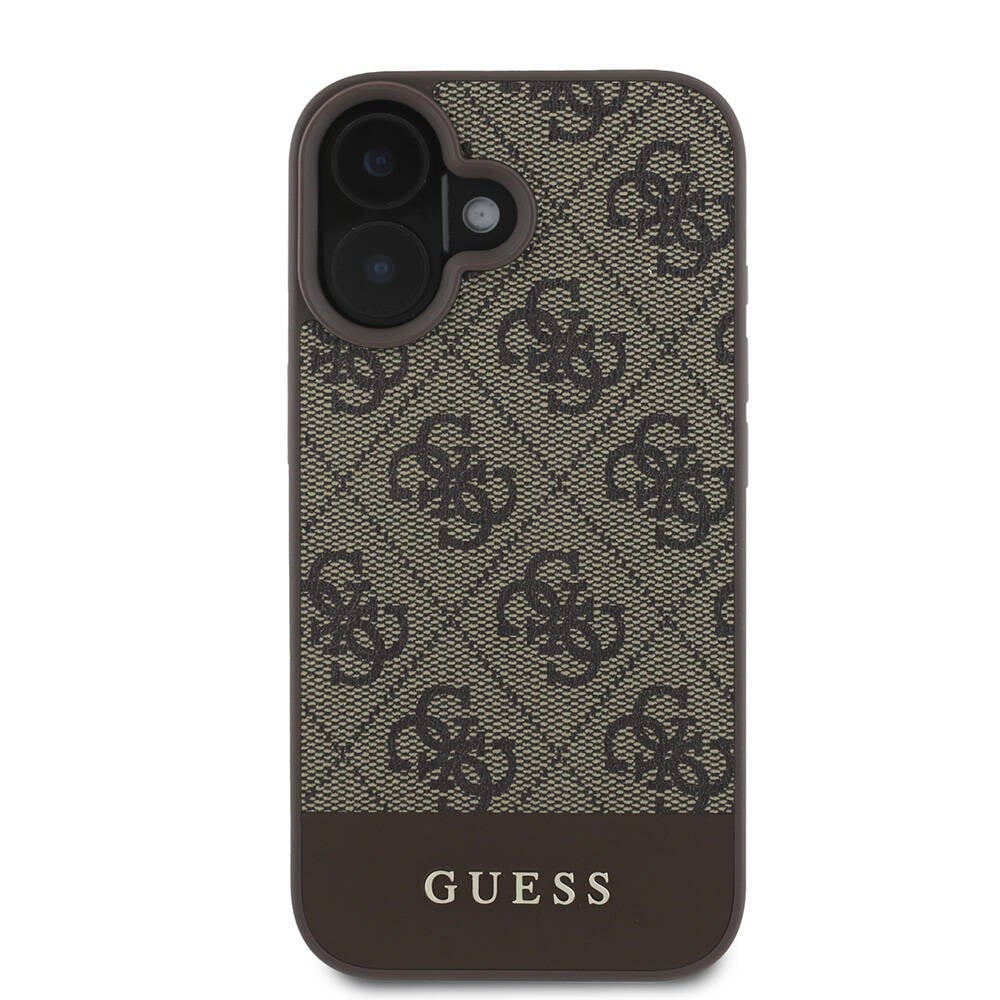 Apple iPhone 16 Plus Kılıf Guess Orjinal Lisanslı M-safe Şarj Özellikli PU Deri Şerit Logo Dizaynlı Kapak