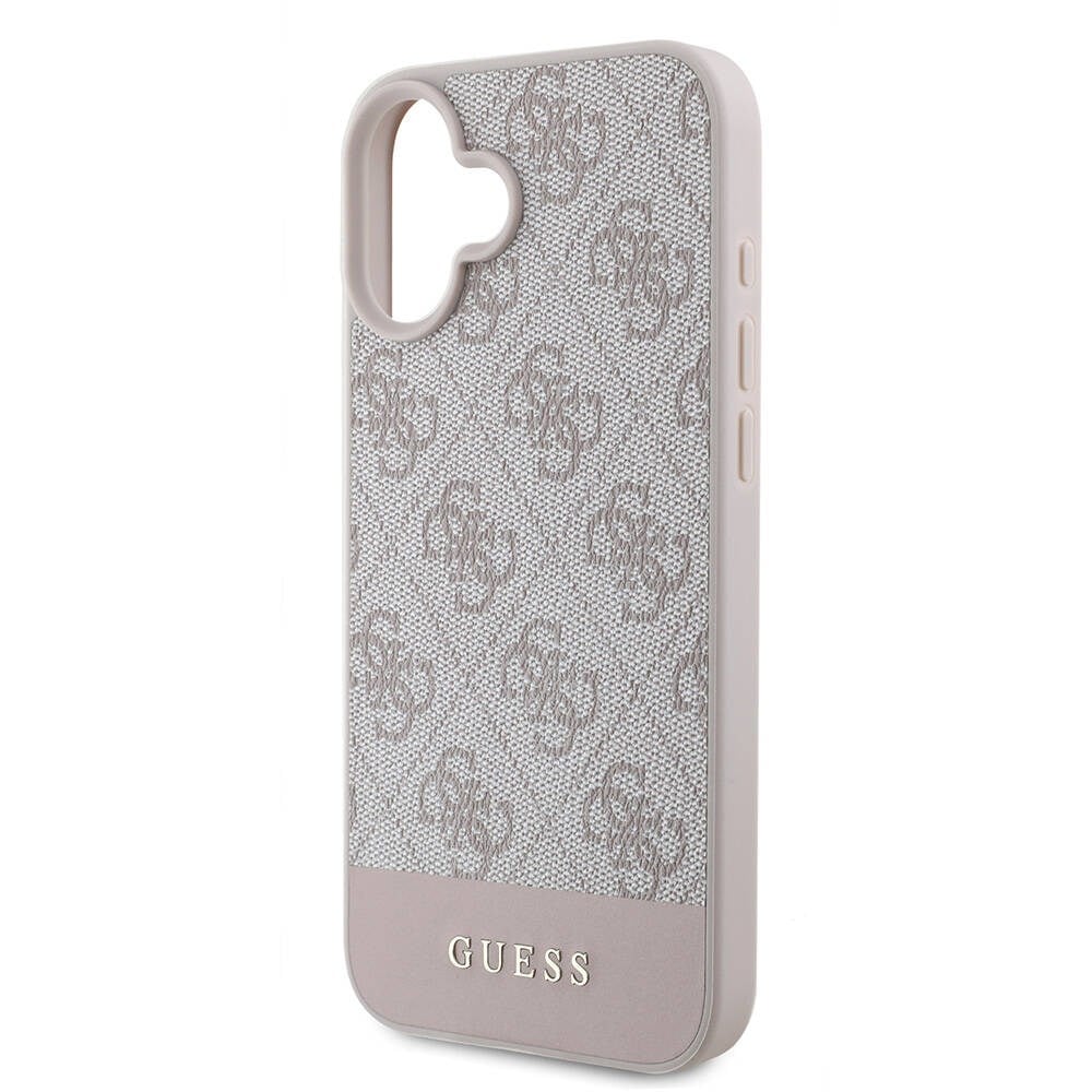 Apple iPhone 16 Plus Kılıf Guess Orjinal Lisanslı M-safe Şarj Özellikli PU Deri Şerit Logo Dizaynlı Kapak