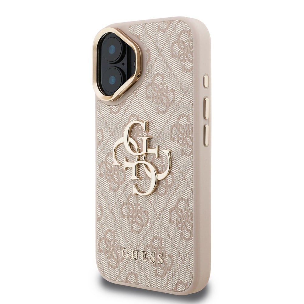 Apple iPhone 16 Plus Kılıf Guess Orjinal Lisanslı PU Deri 4G Desenli Metal Büyük 4G ve Yazı Logolu Kamera Standlı Kapak
