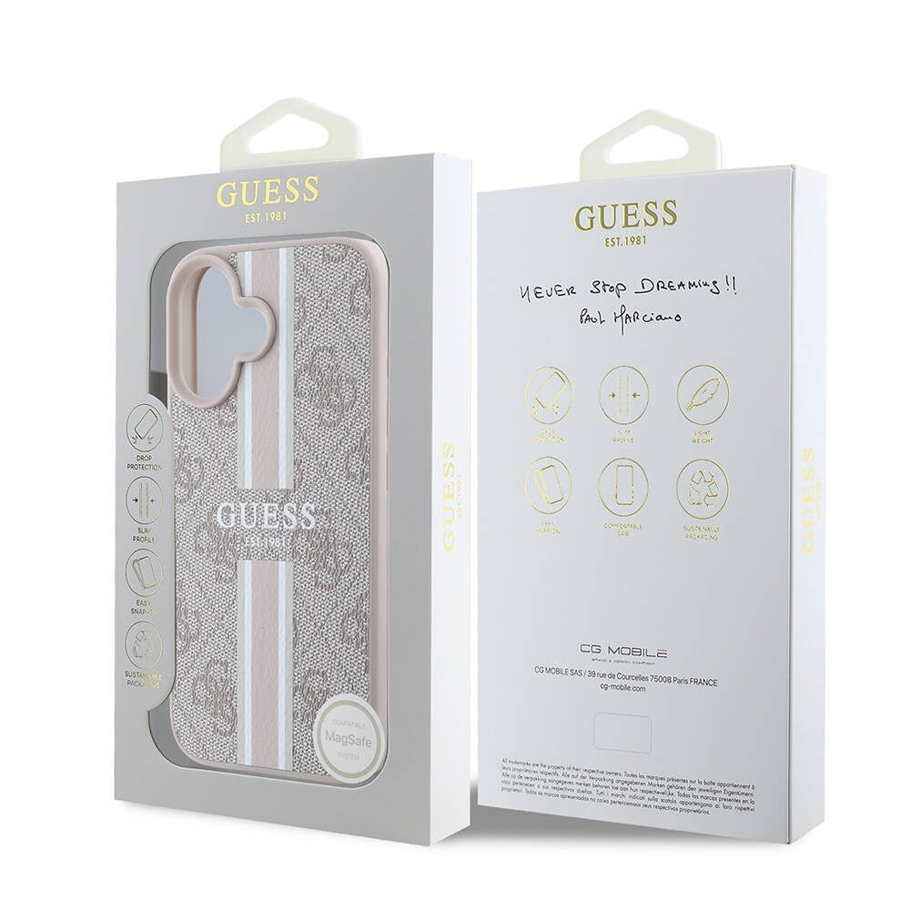 Apple iPhone 16 Plus Kılıf Guess Orjinal Lisanslı M-safe Şarj Özellikli 4G Şerit Tasarımlı Printed Kapak