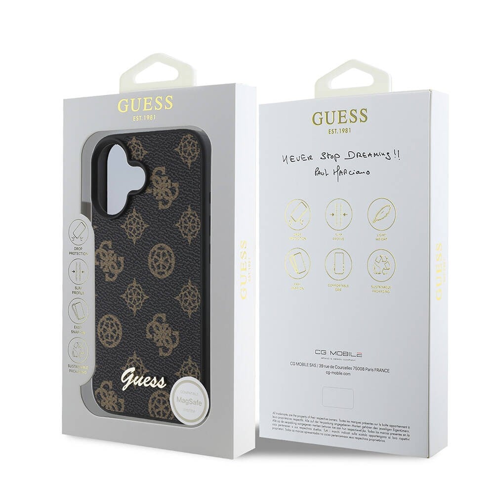 Apple iPhone 16 Plus Kılıf Guess Orjinal Lisanslı M-safe Şarj Özellikli Yazı Logolu Peony Kapak
