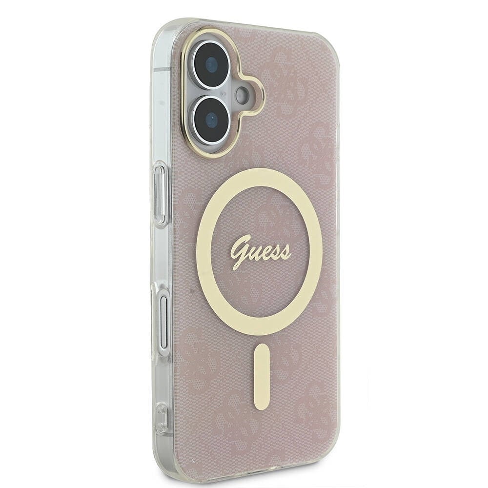 Apple iPhone 16 Plus Kılıf Guess Orjinal Lisanslı M-safe Şarj Özellikli Yazı Logolu 4G Desenli Kapak