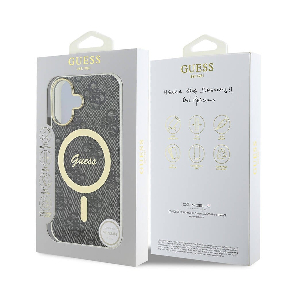 Apple iPhone 16 Plus Kılıf Guess Orjinal Lisanslı M-safe Şarj Özellikli Yazı Logolu 4G Desenli Kapak