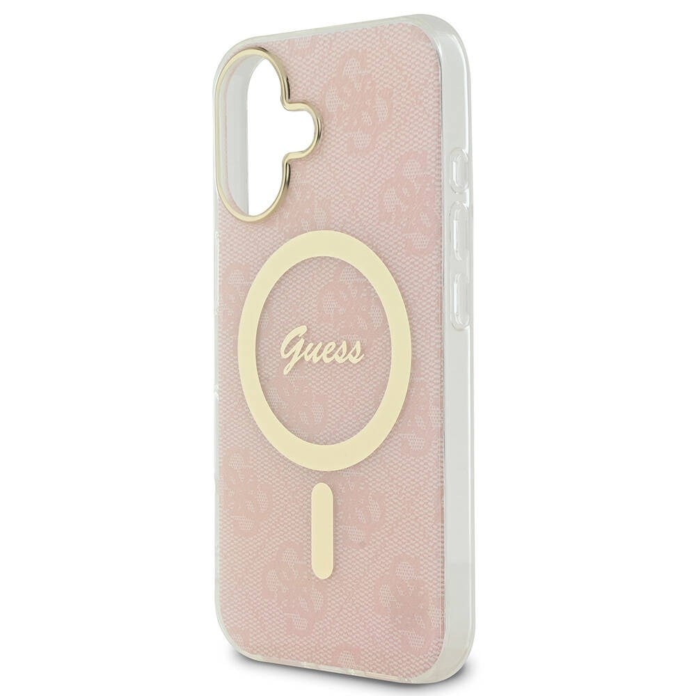 Apple iPhone 16 Plus Kılıf Guess Orjinal Lisanslı M-safe Şarj Özellikli Yazı Logolu 4G Desenli Kapak