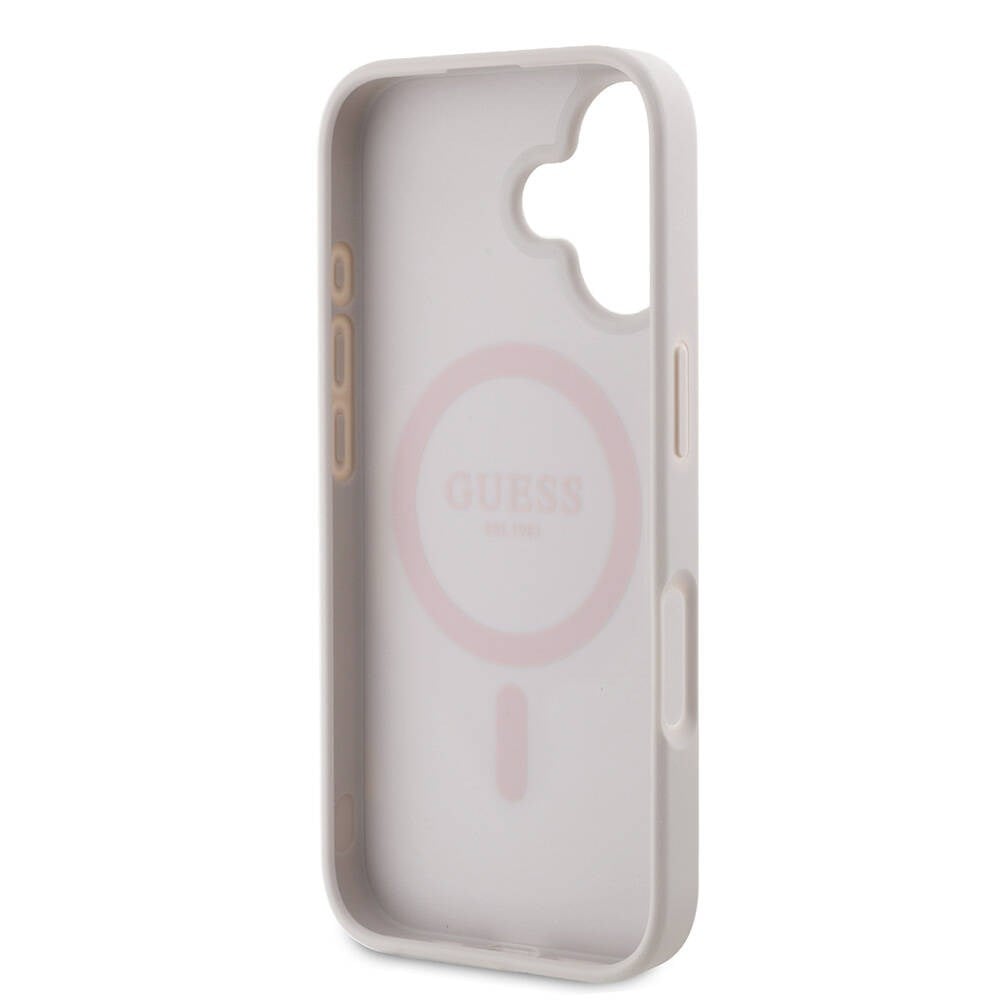 Apple iPhone 16 Plus Kılıf Guess Orjinal Lisanslı M-safe Şarj Özellikli PU Deri 4G Desenli Taşlı Üçgen Logolu Kapak