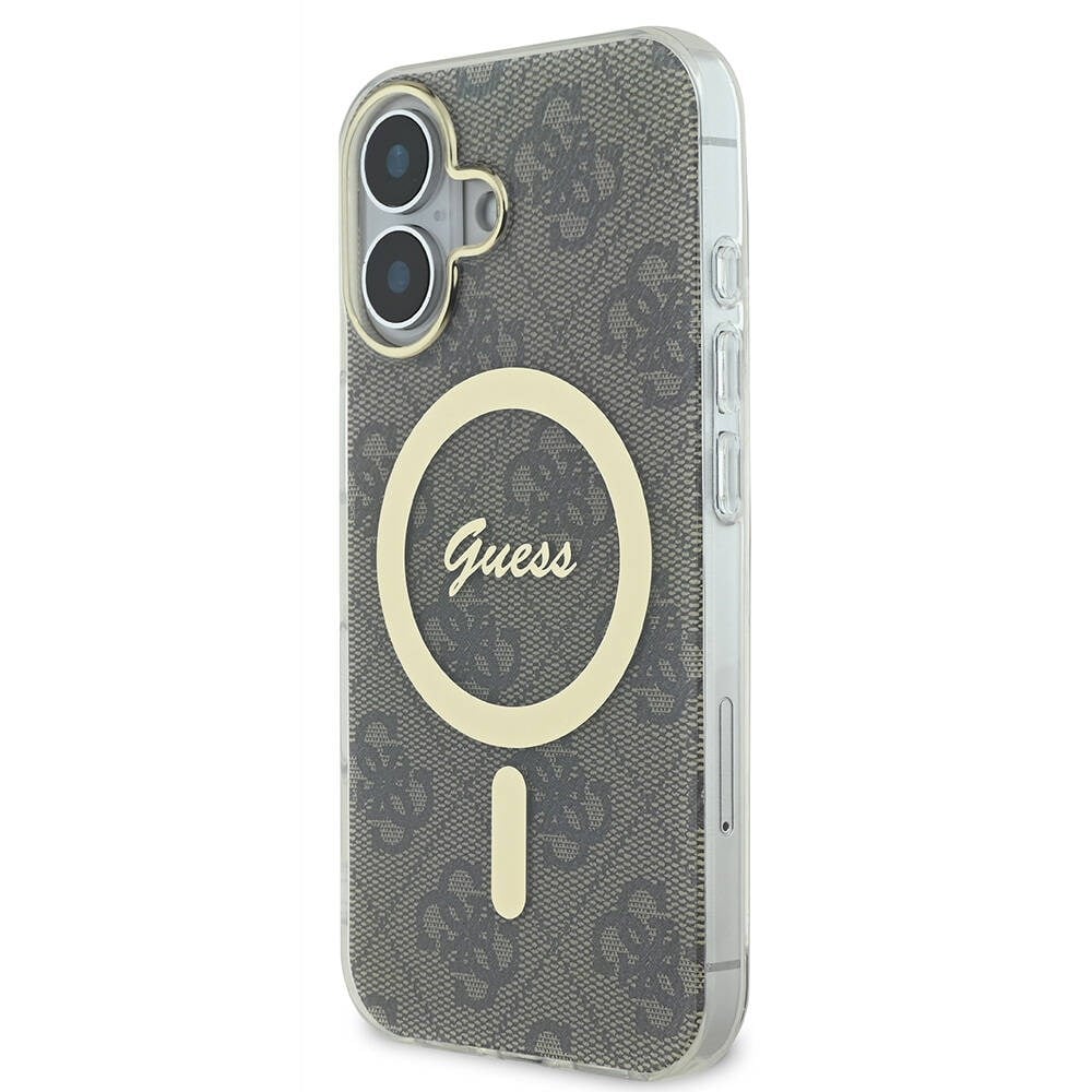 Apple iPhone 16 Plus Kılıf Guess Orjinal Lisanslı M-safe Şarj Özellikli Yazı Logolu 4G Desenli Kapak