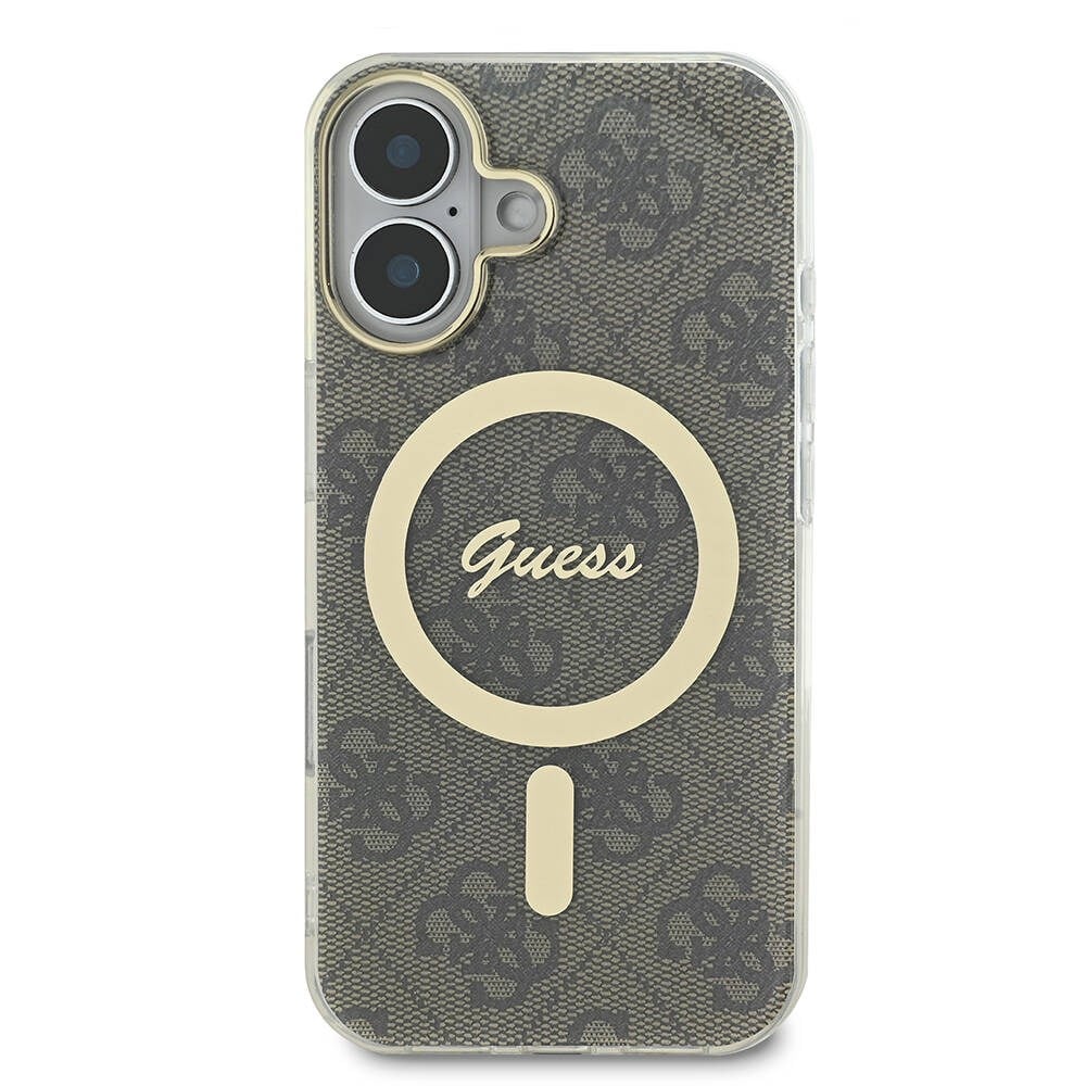 Apple iPhone 16 Plus Kılıf Guess Orjinal Lisanslı M-safe Şarj Özellikli Yazı Logolu 4G Desenli Kapak