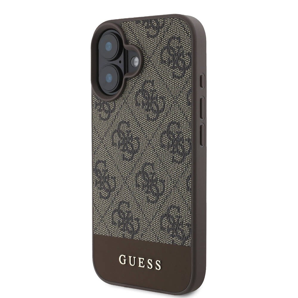 Apple iPhone 16 Plus Kılıf Guess Orjinal Lisanslı M-safe Şarj Özellikli PU Deri Şerit Logo Dizaynlı Kapak