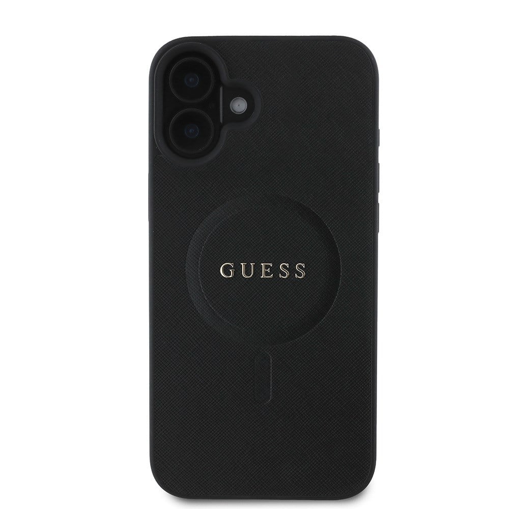 Apple iPhone 16 Plus Kılıf Guess Orjinal Lisanslı M-safe Şarj Özellikli Yazı Logolu Saffiano Classic Kapak