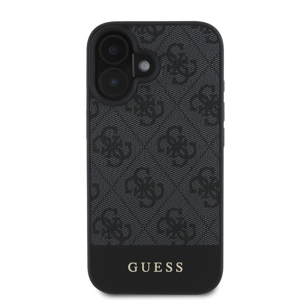 Apple iPhone 16 Plus Kılıf Guess Orjinal Lisanslı M-safe Şarj Özellikli PU Deri Şerit Logo Dizaynlı Kapak