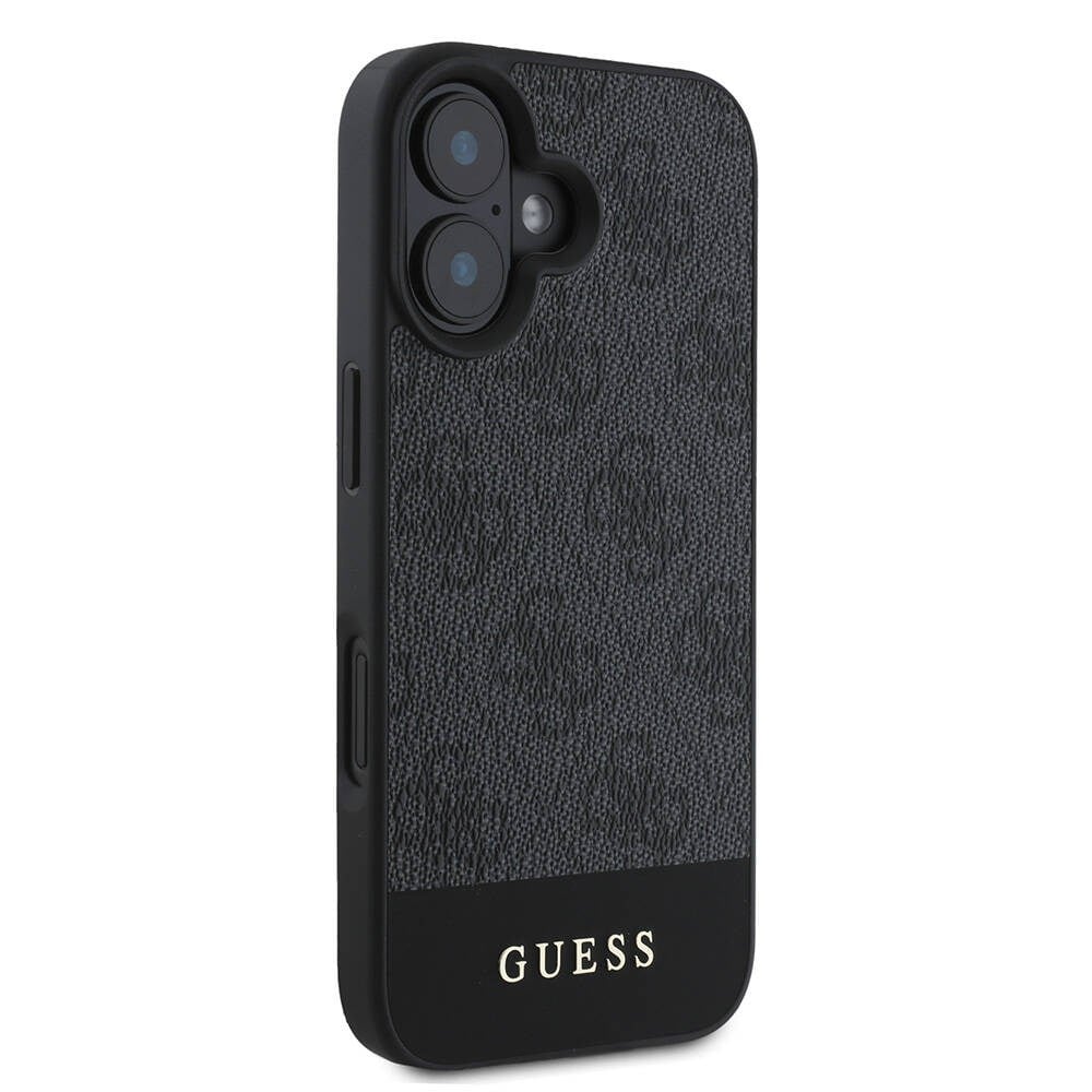 Apple iPhone 16 Plus Kılıf Guess Orjinal Lisanslı M-safe Şarj Özellikli PU Deri Şerit Logo Dizaynlı Kapak
