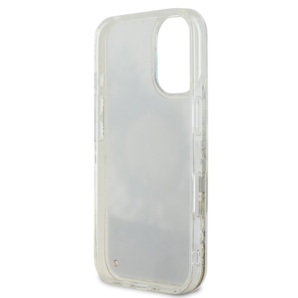 Apple iPhone 16 Plus Kılıf Guess Orjinal Lisanslı M-safe Şarj Özellikli Sıvılı Simli Çiçek Desenli Kapak