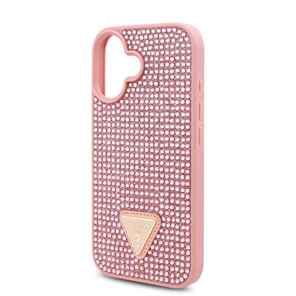Apple iPhone 16 Plus Kılıf Guess Orjinal Lisanslı Taşlı Arka Yüzey Üçgen Logolu Kapak