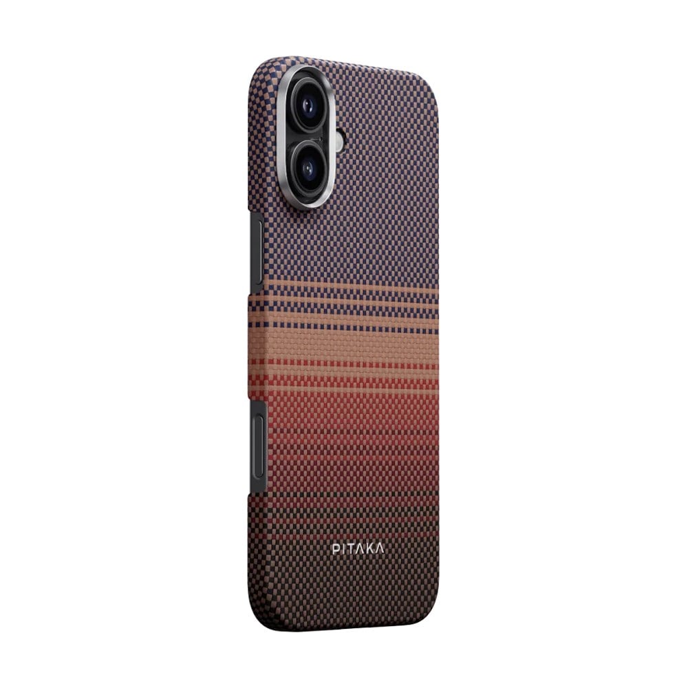 Apple iPhone 16 Plus Kılıf M-safe Şarj Özellikli Aramid Fiber Pitaka Tactile Woven Sunset-Moonrise Serisi Sunset Kapak