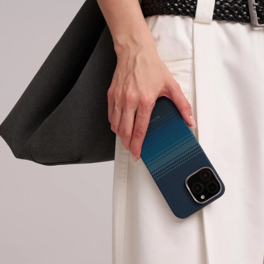 Apple iPhone 16 Plus Kılıf M-safe Şarj Özellikli Aramid Fiber Pitaka Tactile Woven Sunset-Moonrise Serisi Moonrise Kapak