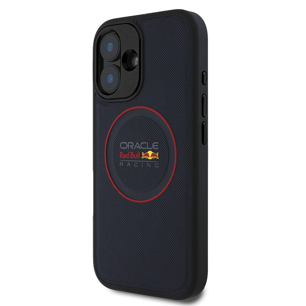 Apple iPhone 16 Plus Kılıf Redbull Orjinal Lisanslı M-safe Şarj Özellikli Kırmızı Halka ve Logo Kabartmalı PU Deri Kapak