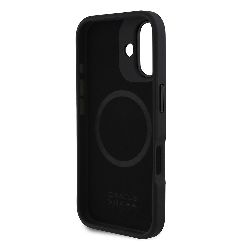 Apple iPhone 16 Plus Kılıf Redbull Orjinal Lisanslı M-safe Şarj Özellikli Kırmızı Halka ve Logo Kabartmalı PU Deri Kapak