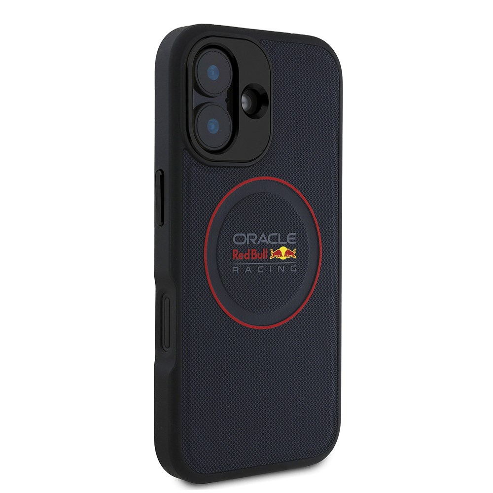 Apple iPhone 16 Plus Kılıf Redbull Orjinal Lisanslı M-safe Şarj Özellikli Kırmızı Halka ve Logo Kabartmalı PU Deri Kapak