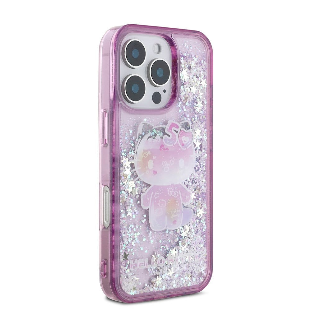Apple iPhone 16 Pro Case Hello Kitty Original Licensed Liquid Silvery 50th Anniversary Party Cover