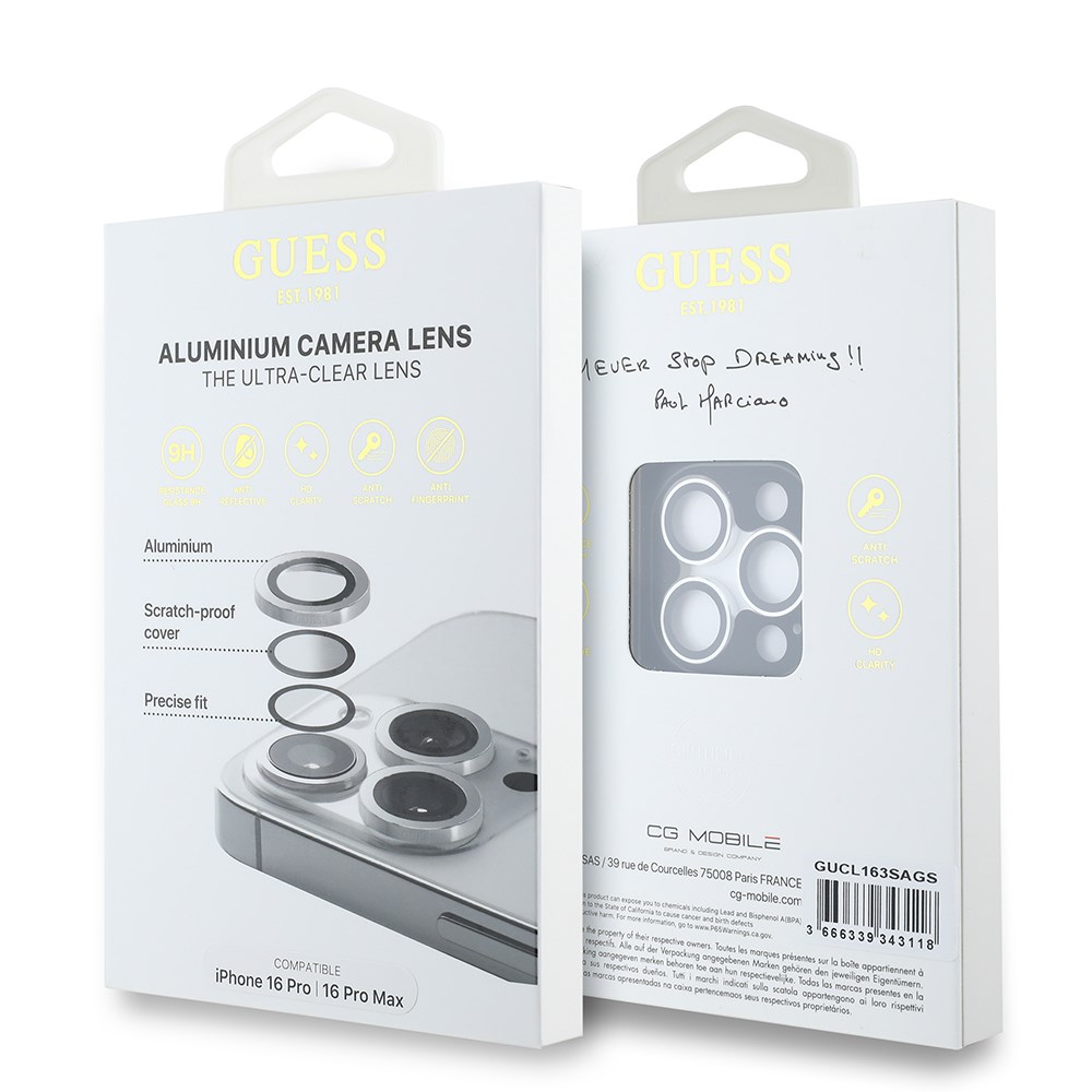 Apple iPhone 16 Pro Guess Orjinal Lisanslı Metal Kamera Lens Koruyucu