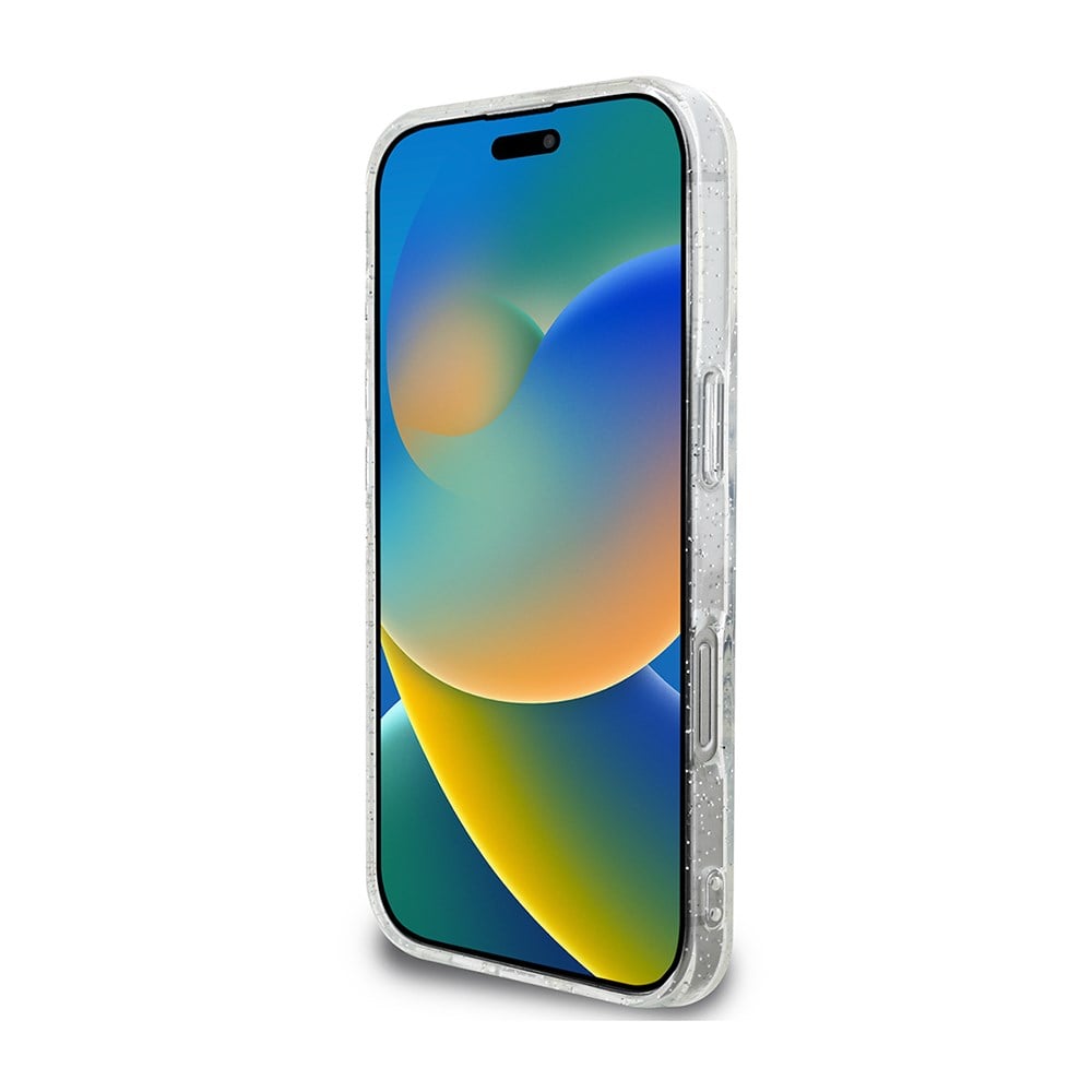 Apple iPhone 16 Pro Guess Orjinal Lisanslı 3'lü Aksesuar Seti IML Baskılı Simli Glitter Kılıf + Ekran Koruyucu + Lens Koruyucu