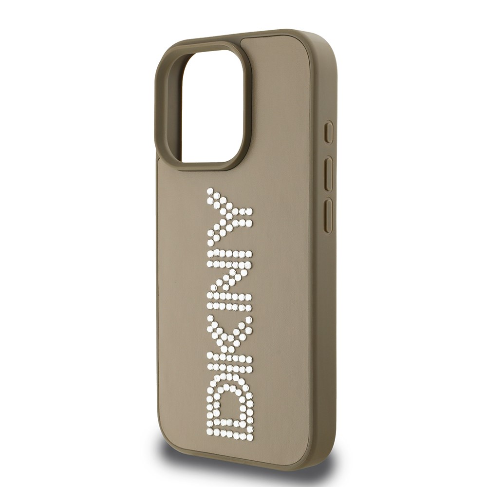 Apple iPhone 16 Pro Kılıf DKNY Orjinal Lisanslı Taşlı DKNY Yazılı Metalik Rhinestones PU Deri Kapak