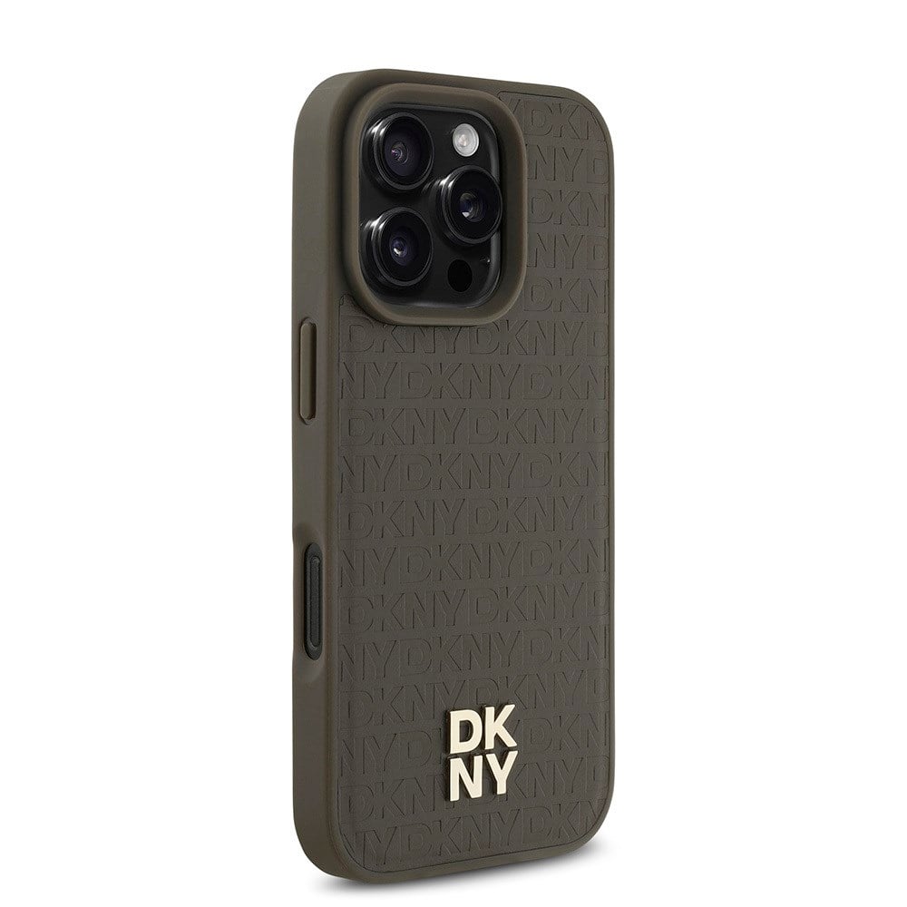 Apple iPhone 16 Pro Kılıf DKNY Orjinal Lisanslı M-safe Şarj Özellikli 3D Yazılı Repeat Pattern Kapak