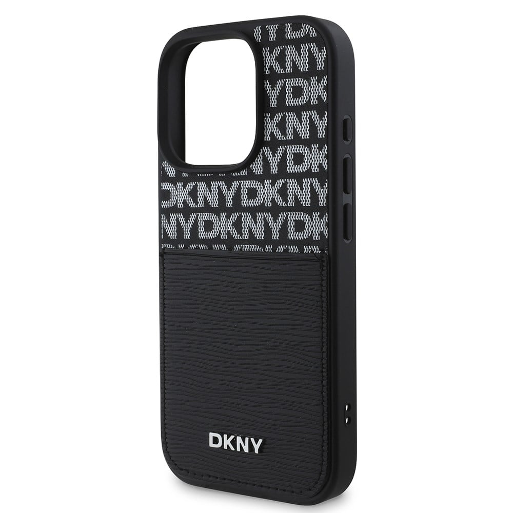 Apple iPhone 16 Pro Kılıf DKNY Orjinal Lisanslı Kartlıklı 3D Yazılı Repeat Texture Pattern Kapak