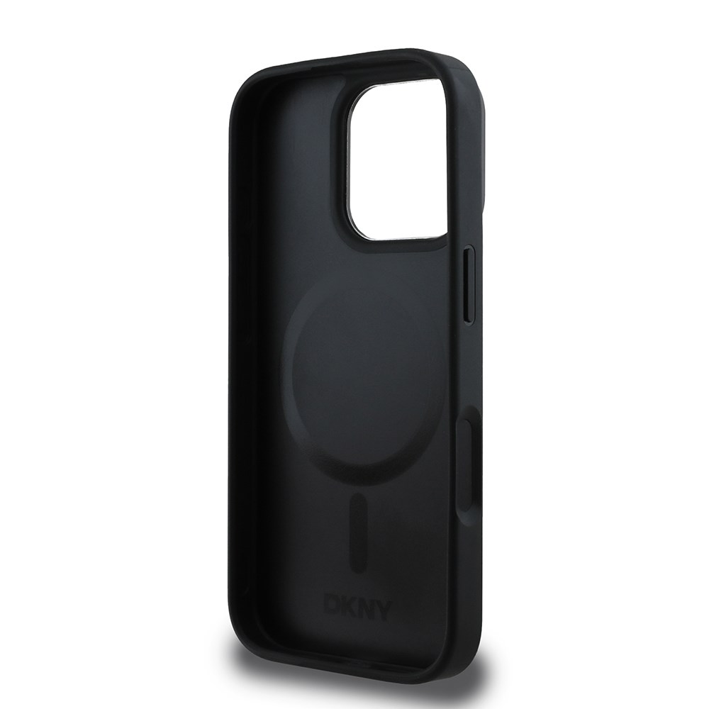 Apple iPhone 16 Pro Kılıf DKNY Orjinal Lisanslı M-safe Şarj Özellikli Metal Logolu PU Deri Plain Kapak