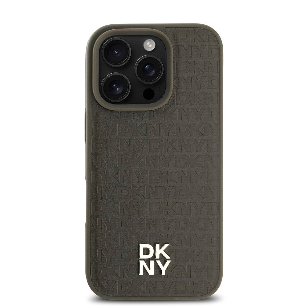 Apple iPhone 16 Pro Kılıf DKNY Orjinal Lisanslı M-safe Şarj Özellikli 3D Yazılı Repeat Pattern Kapak
