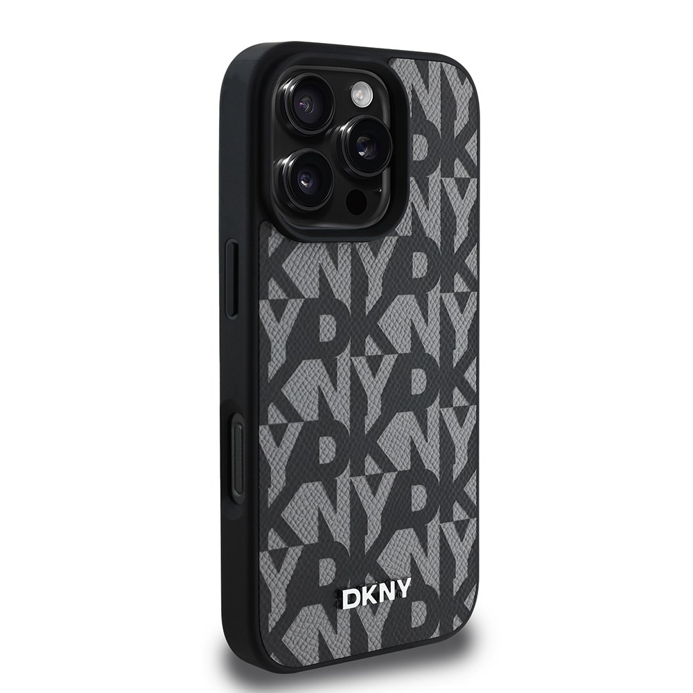 Apple iPhone 16 Pro Kılıf DKNY Orjinal Lisanslı M-safe Şarj Özellikli 3D Yazılı Grid Pattern Kapak