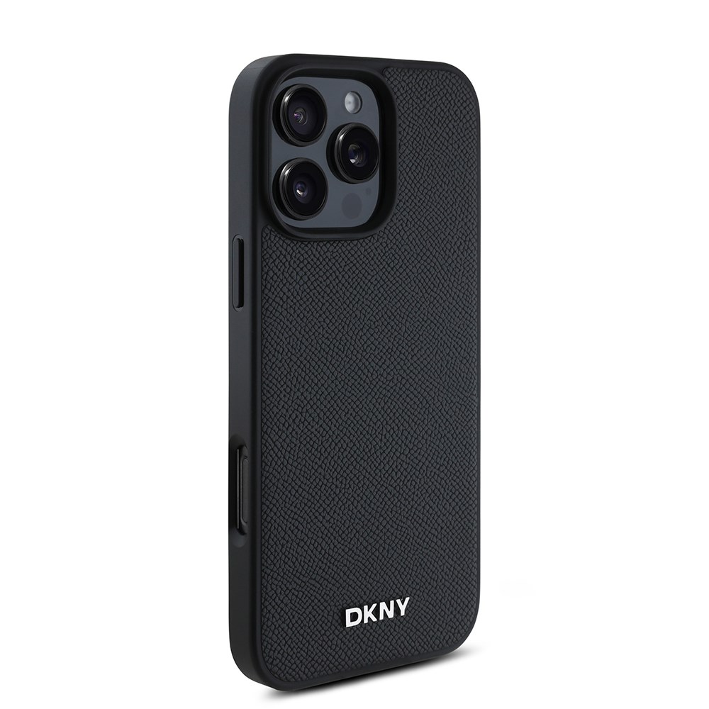 Apple iPhone 16 Pro Kılıf DKNY Orjinal Lisanslı M-safe Şarj Özellikli Metal Logolu PU Deri Grained Kapak
