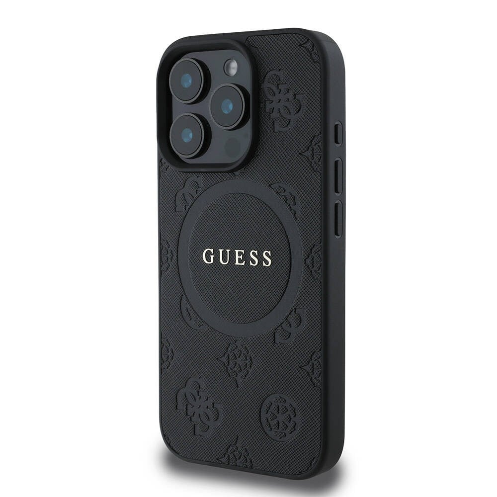 Apple iPhone 16 Pro Kılıf Guess Orjinal Lisanslı M-safe Şarj Özellikli Yazı Logolu Saffiano Peony Kapak