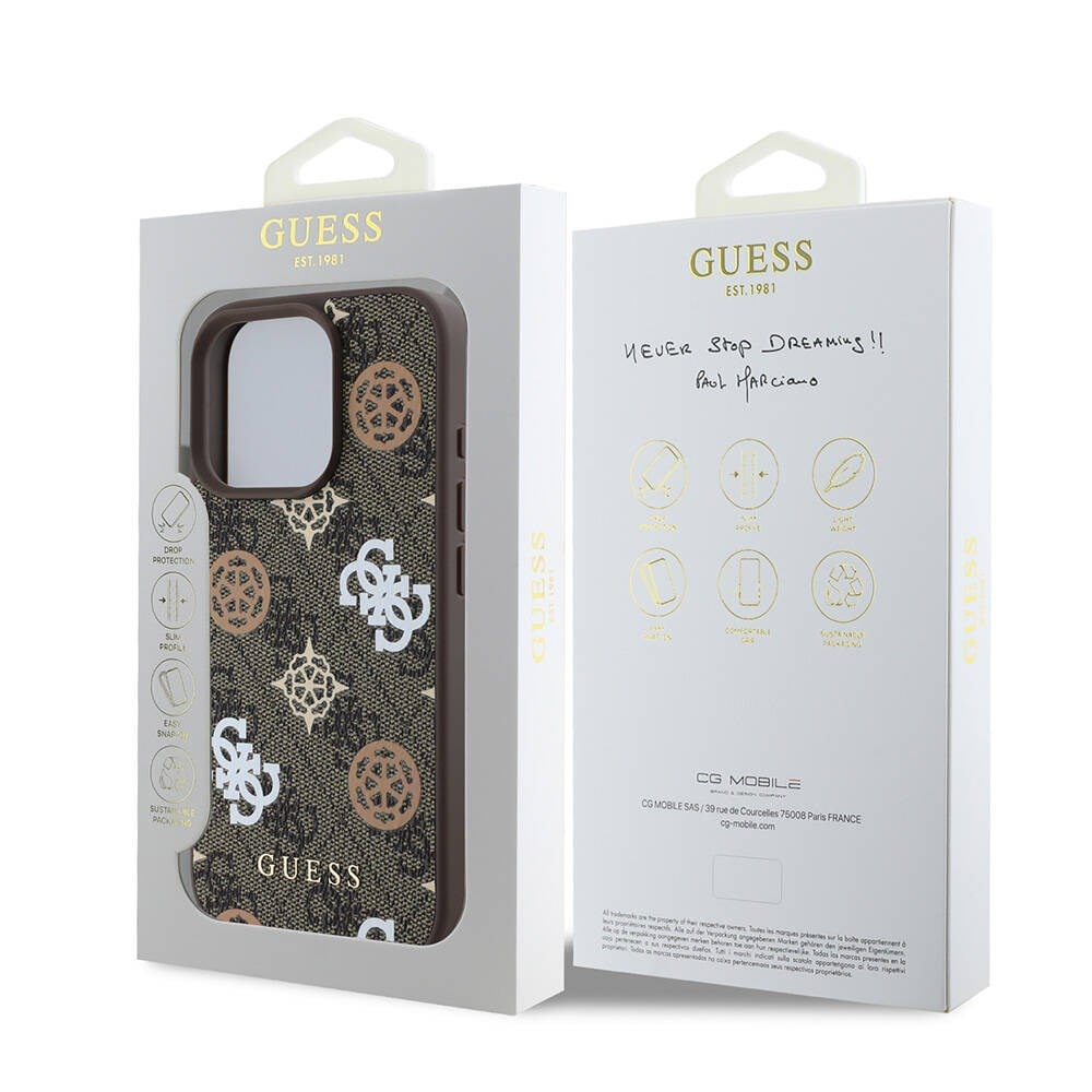 Apple iPhone 16 Pro Kılıf Guess Orjinal Lisanslı M-safe Şarj Özellikli 4G Desenli Yazı Logolu Peony Kapak